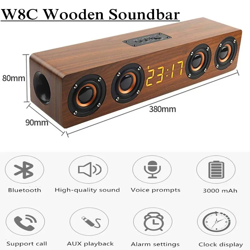 

Wooden Soundbar Bluetooth Speaker Music Acoustic System 20W HIFI Stereo Music Surround LED Display Outdoor Speaker With FM Radio