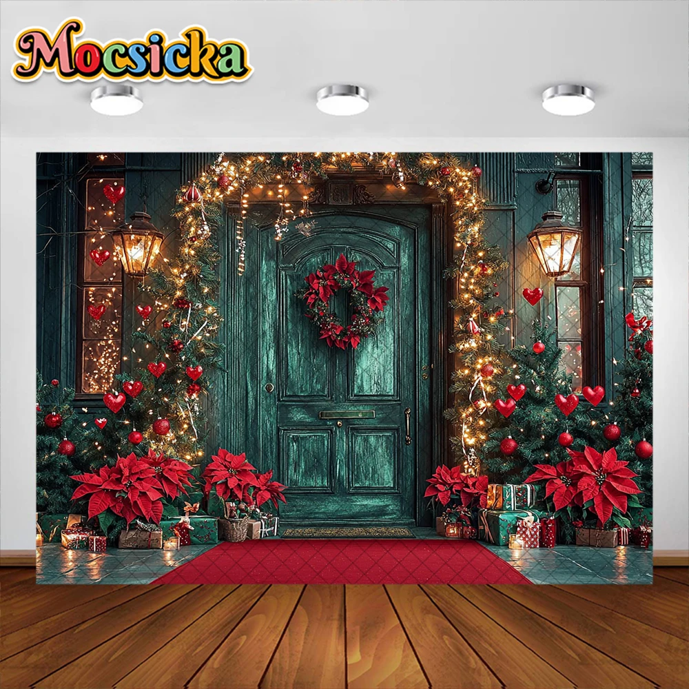 พื้นหลังสำหรับถ่ายรูปเทศกาลคริสต์มาสพรมแดงสำหรับตกแต่งพวงดอกไม้สำหรับถ่ายรูปในวันหยุดของเด็กฉากหลังสตูดิโอ