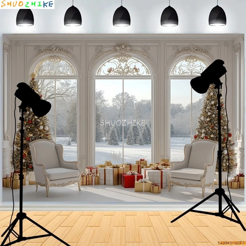 RS-29ฉากหลังของเทศกาลคริสต์มาสปีใหม่สำหรับฤดูหนาวห้องนั่งเล่นของขวัญวันหยุดสตูดิโอถ่ายภาพ