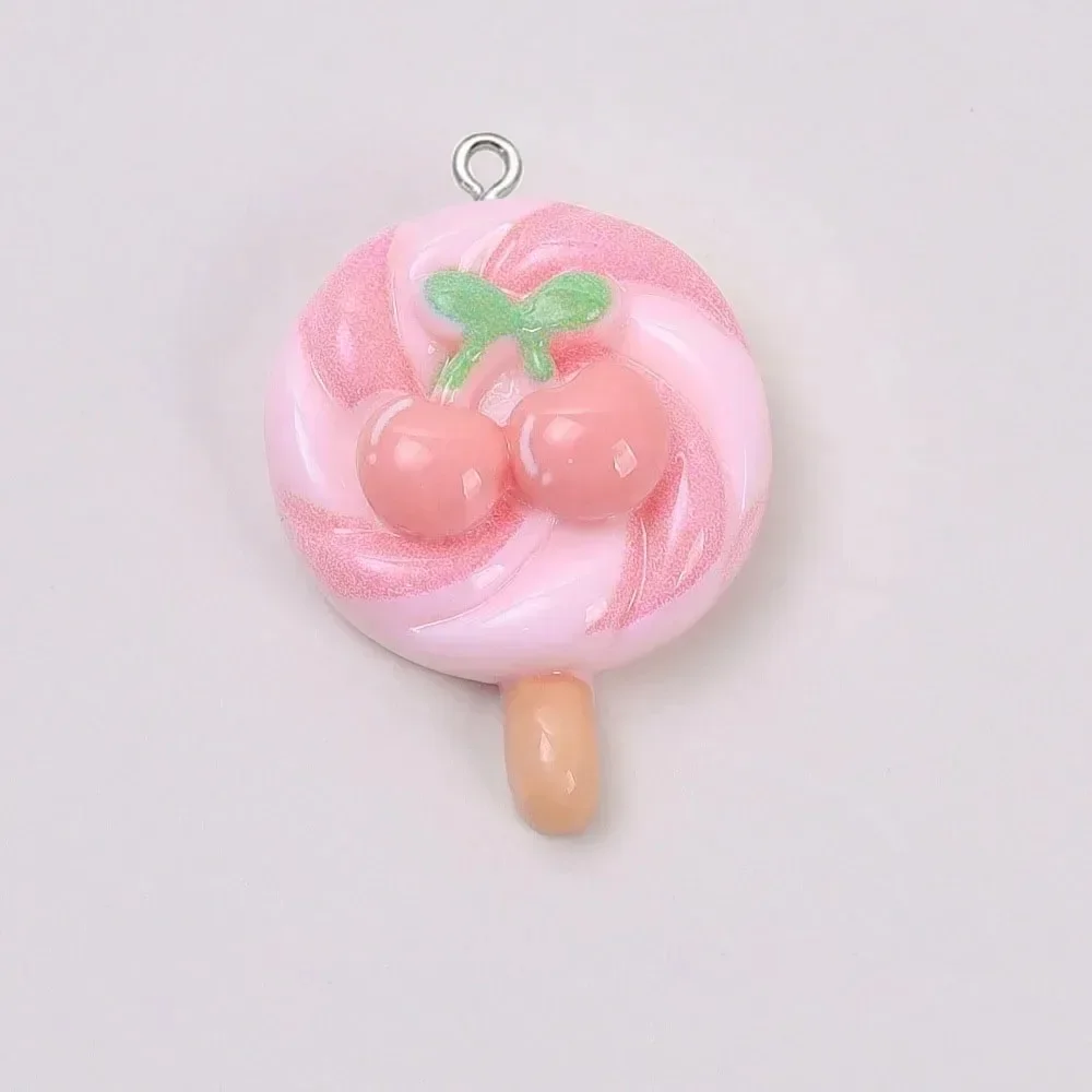 10Pcs Mini Sweet Candy Resin Charms Kawaii Cherry Lollipop Pendants DIY Handcraft Supplies for Jewelry Making Accessories