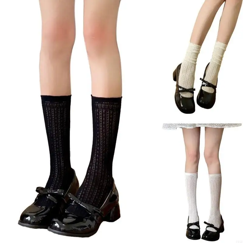 195E estilo Ballet ahueca hacia fuera los calcetines encorvados encaje malla con estampado rayas Harajuku calcetines