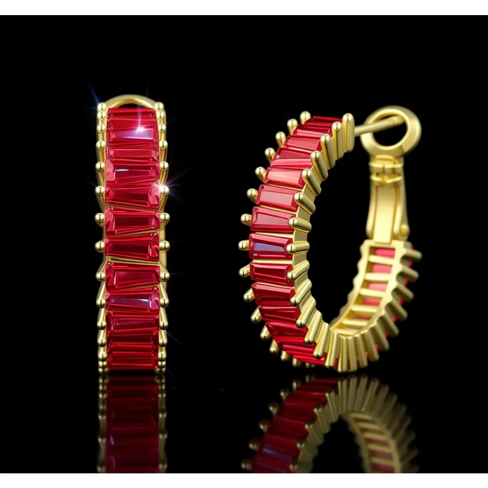 

Модные массивные серьги-кольца с позолотой 14K для женщин, с кубическим цирконием и багетными сердечками, легкие, гипоаллергенные