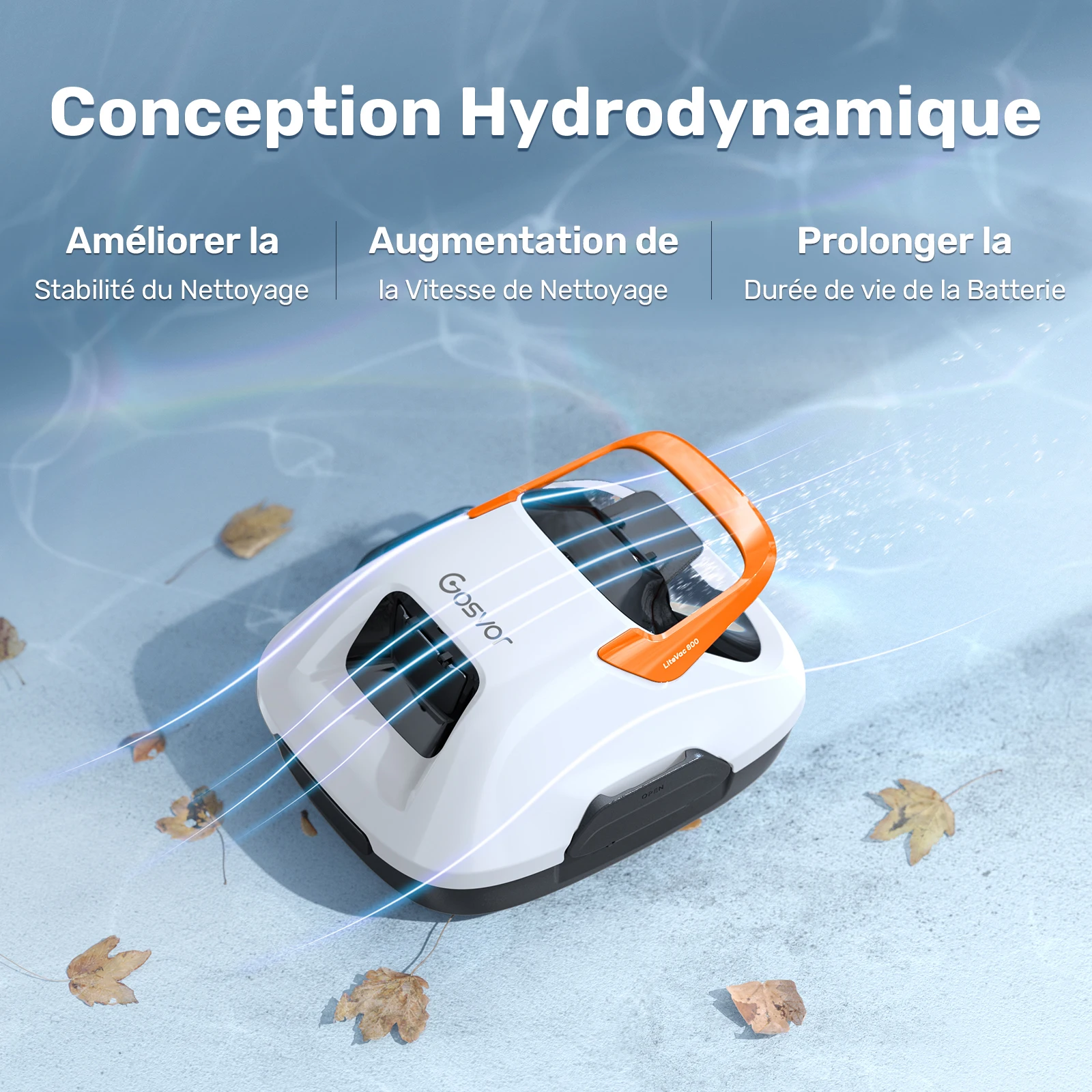 Robot Piscine sans Fil, Aspirateur Automatique Piscine Hors Sol, 80 Min d’Autonomie, Retour Automatique, Portable