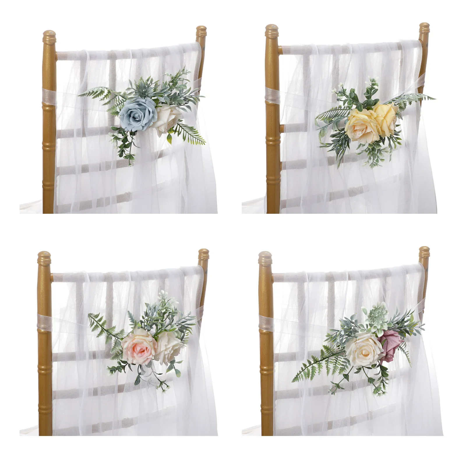 

Wedding Celebration Chair Decoration Silk Cloth White Yellow Pink Festive Supplies Floral Decorations Banquet
