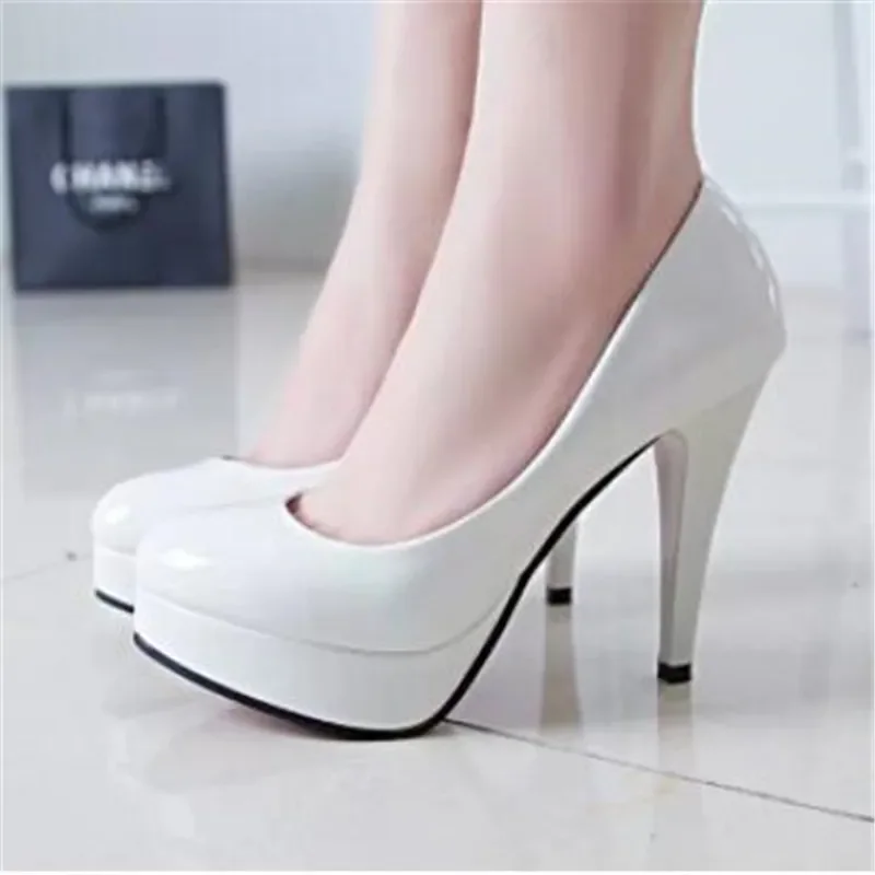 Women Pumps Fashion Classic Patent Leather High Heels Shoes Nud Head Paltform Wedding Women Dress Shoes Plus Size 34-42