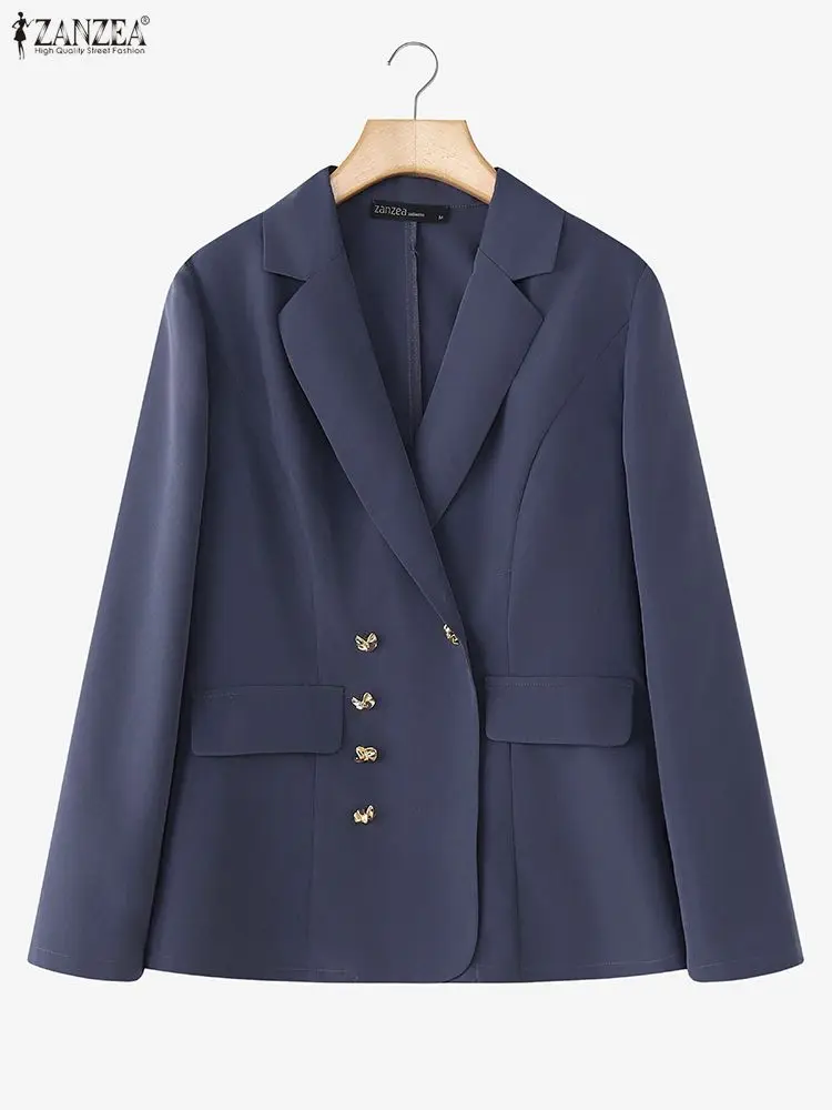 ZANZEA 오피스 여성 블레이저 재킷 2025 가을 더블 브레스티드 블레이저 수트 라펠 넥 긴팔 코트 우아한 OL 아우터웨어 여성용