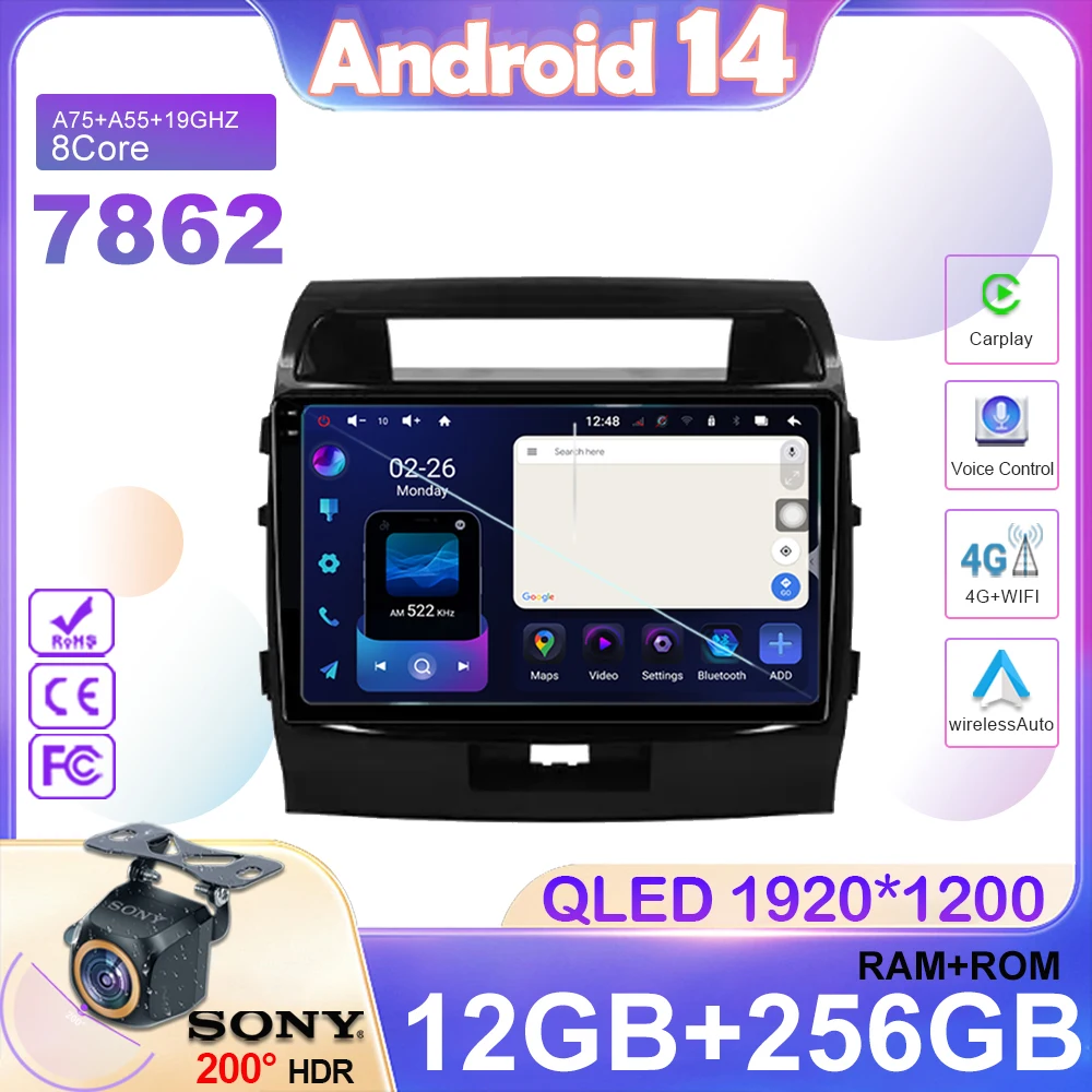 

Для Toyota Land Cruiser 11 200 2007-2015 Android 14 Беспроводная Автомагнитола Стерео GPS 5GWIFI навигация Мультимедиа No 2din DVD