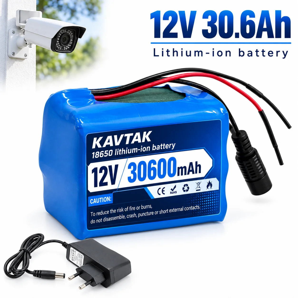 12V Lithium-ion battery pack 30.6Ah portable power supply built-in BMS high-capacity cycling for monitoring small appliances LED