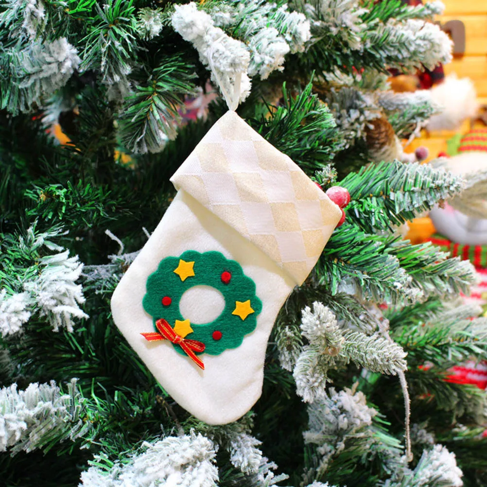 

Christmas Sock Shape Candy Bags Christmas Theme Pattern Gifts Bag Hanging Decor for Xmas Tree Fireplace Wall Door ( Pattern)