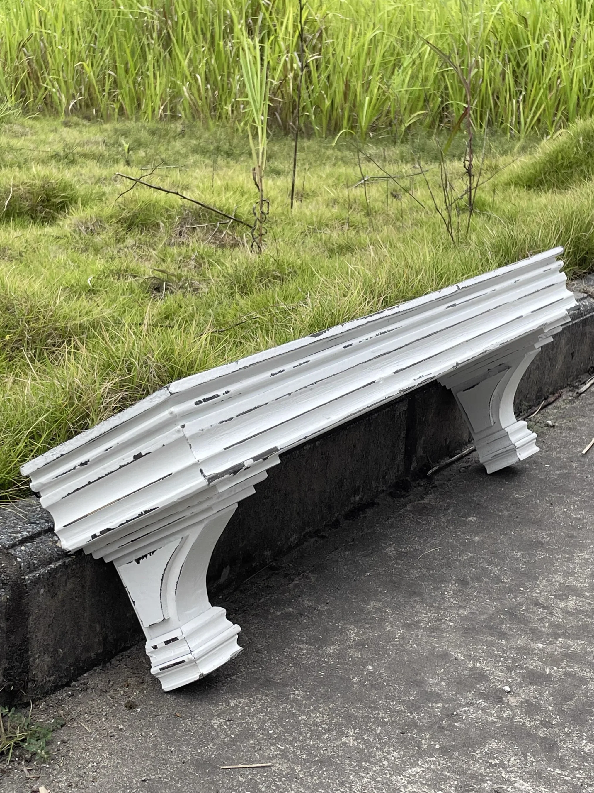French Vintage Solid Fir Wood Wall Shelf Handmade Distressed White Floating Plant Display Rack Farmhouse Home Decor
