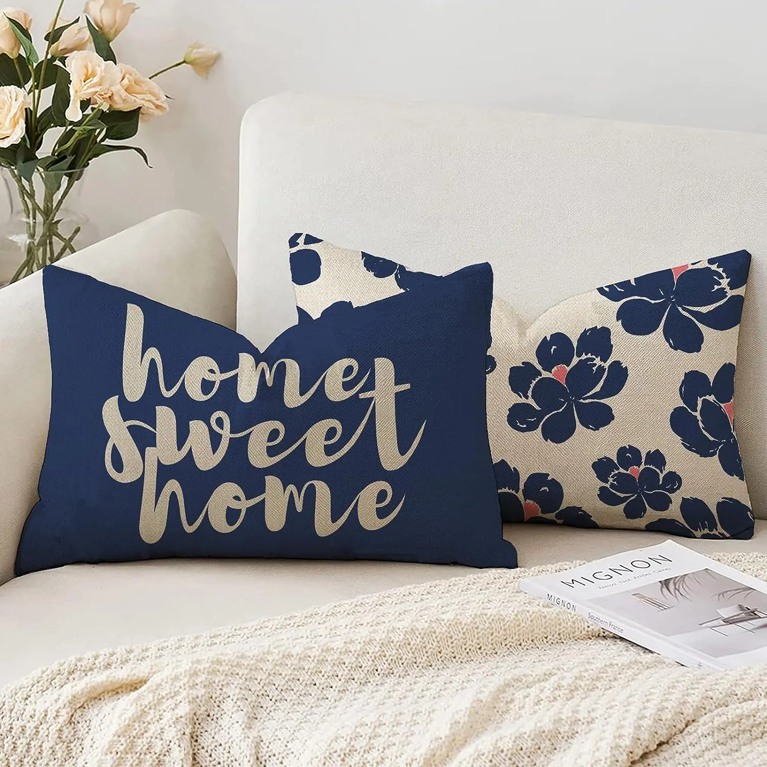 Blue decorative pillowcase 30X50cm flower geometric design waist pillow pillowcase, cushion cover is suitable for sofa.