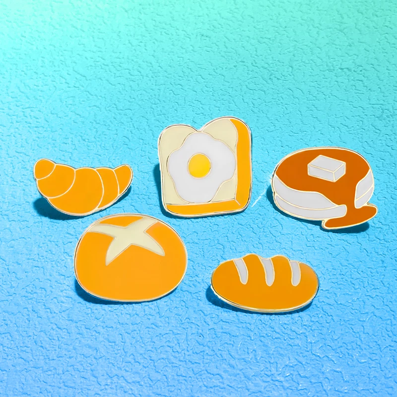 Cute Bread Pins 5-design Enamel Cartoon Toast Fried Egg Croissant Food Brooch For Clothes Backpack Metal Pin Lapel Badge Gifts