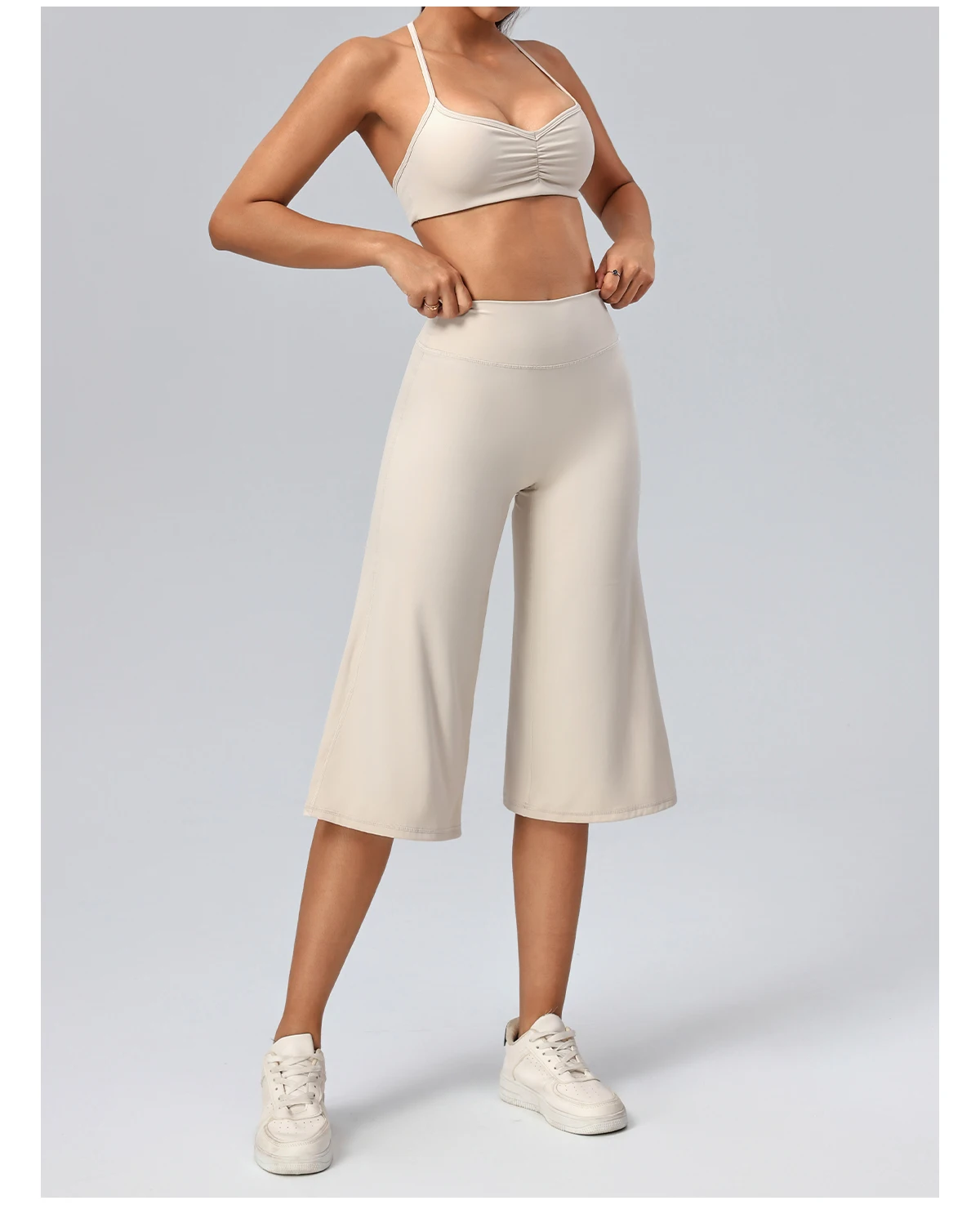 Hearuisavy Damen 2-teiliges Fitness-Set: Hochtaillierte Yoga-Caprihose mit weitem Bein, Push-Up-Sport-BH, schnelltrocknender Tennisrock für das Fitnessstudio. – Detail 17