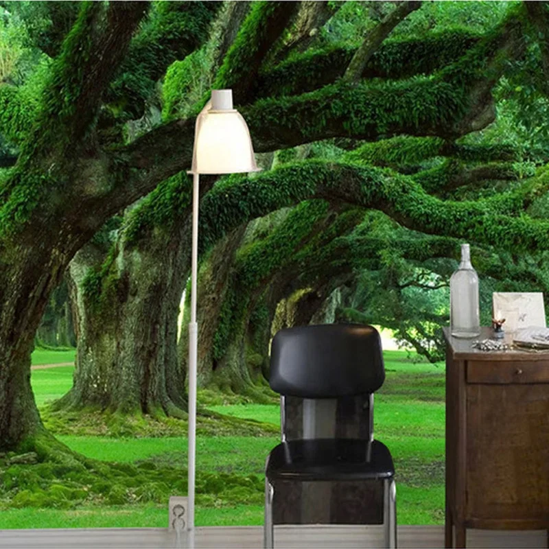 Spatial Extension Personality Wall Wallpaper, Green Tree Path, Landscape Photo, Living Room, Restaurant, Home Decor