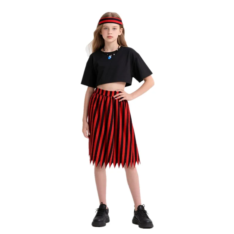 

Пиратский костюм для женщин и девочек, полосатая юбка, наряд для ролевых игр, косплей с бесплатной подвеской в виде океана, подарок с повязкой на голову