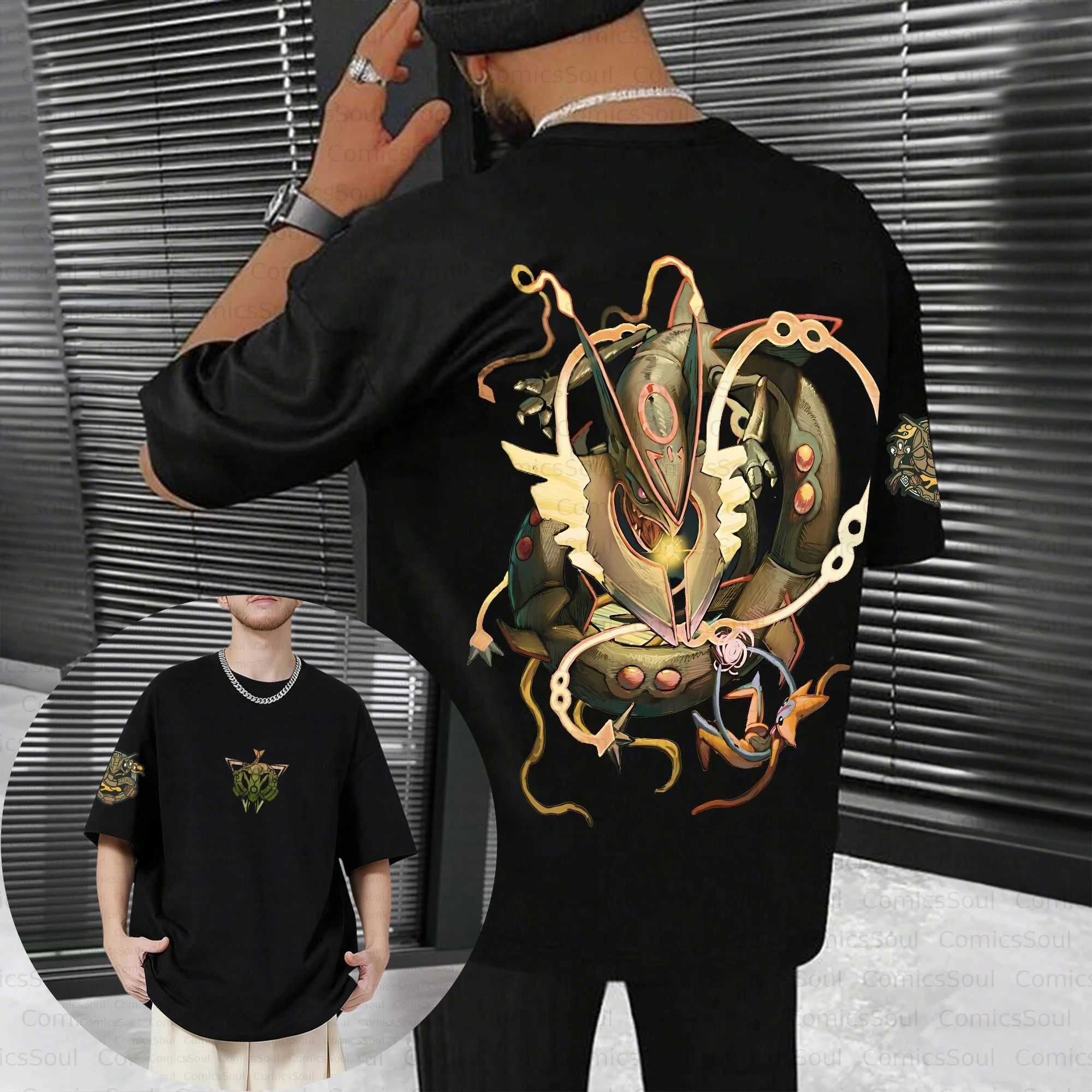 

Men's T-Shirt Rayquaza Legendary Pokemon Anime Graphic Tee Soft Cotton Casual Streetwear for Daily Wear Home Gym Cosplay Party