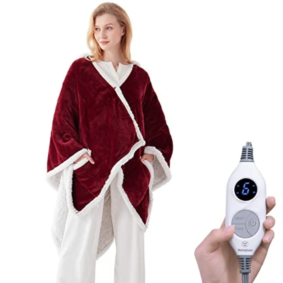 

Wearable Heated Throw Blanket Electric Heated Wrap Poncho Shawl with Pockets 6 Heating Levels and 2 to 10 Hours Time Settings 5