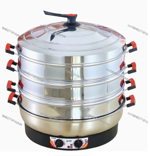 

Large electric steamer commercial plug-in, thermal insulation stainless steel self-power-off, three-layer steamed steamed buns