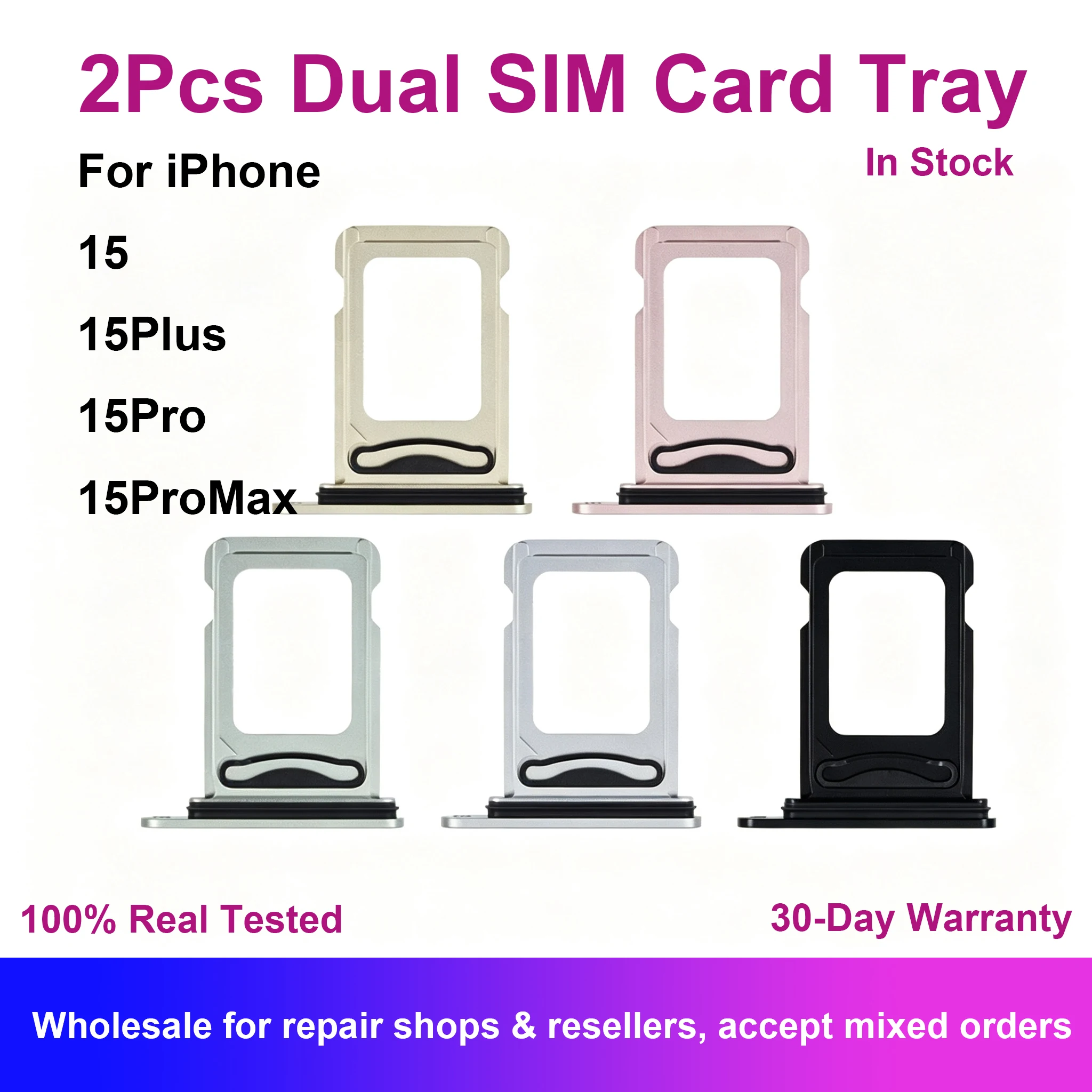 2Pcs Dual SIM Card Tray Slot Holder With Waterproof Rubber Gasket For iPhone 15 Plus Pro Max Replacement Repair Parts