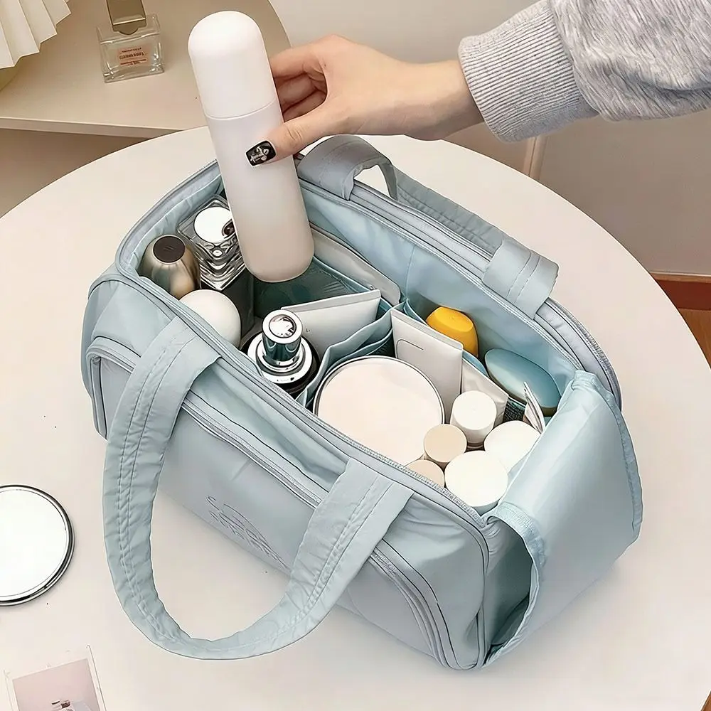 Wide Open Woman Makeup Bag with Hand-held Large Capacity Festivalment Makeup Bags Travel Organizer for Toiletries & Brushes
