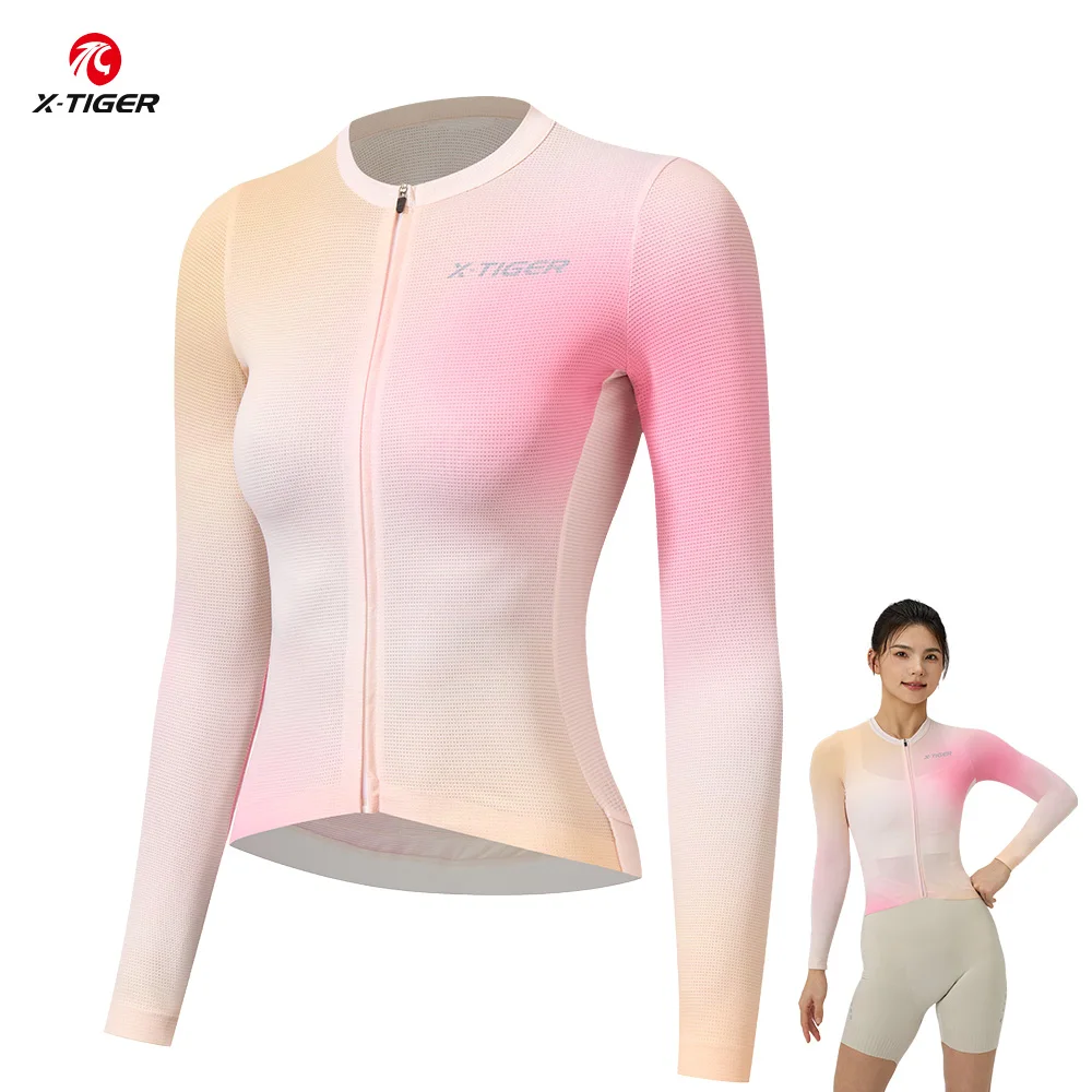 

X-TIGER Women's Cycling Jersey Soft Breathable Quick-Drying Long Sleeve Three Pocket Bicycle Clothing SPF 50+ Cycling Top