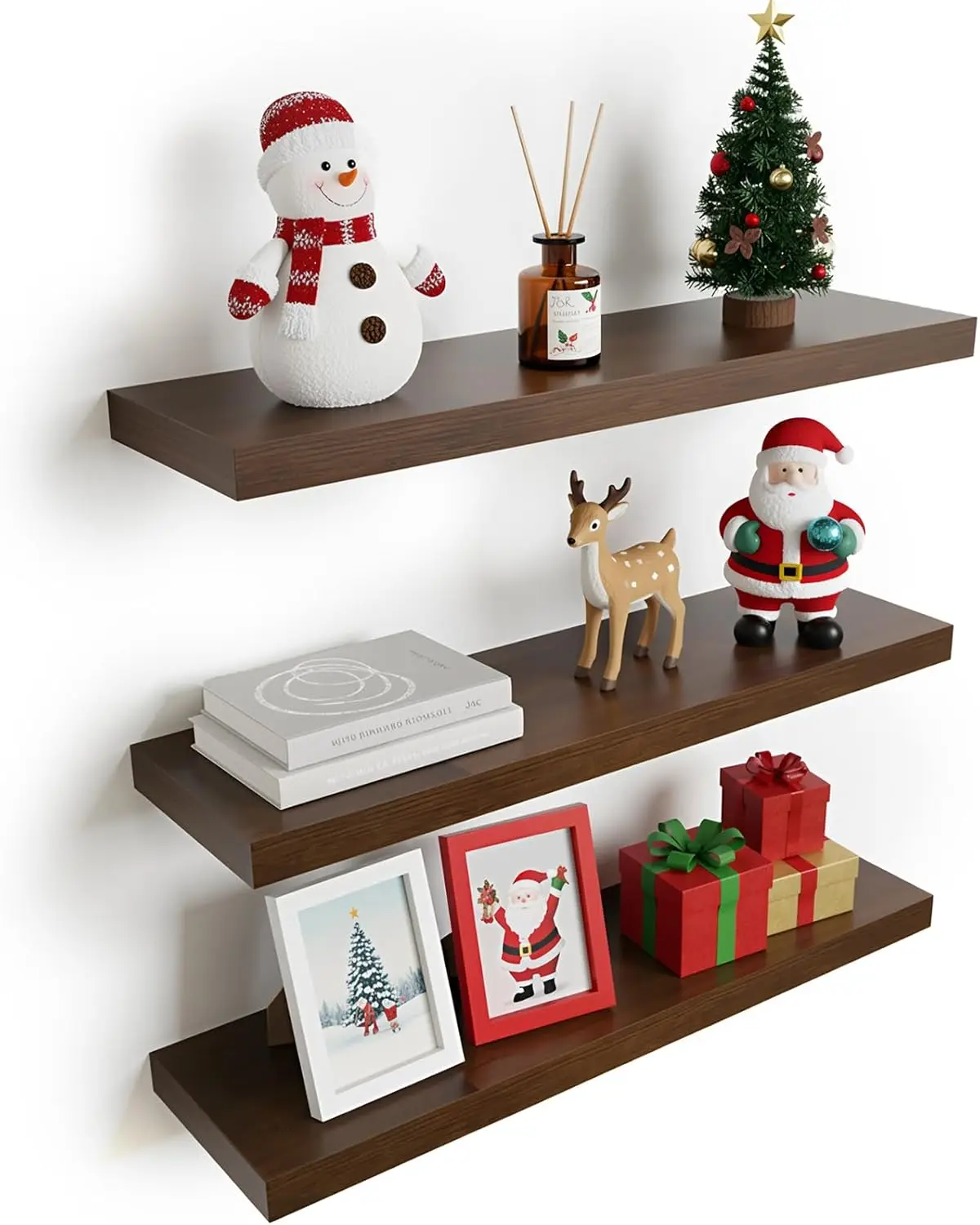 

3-Piece 23.6' Rustic Wood Floating Shelves, Heavy-Duty Wall-Mounted Display Shelves for Living Room & Kitchen Decor