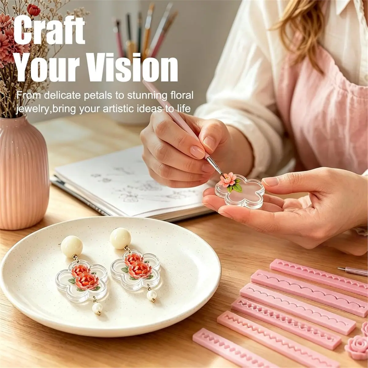 12PCS Polymer Clay Flower Petal Line Cutter Set for Realistic 3D Layered Clay Flowers and Jewelry