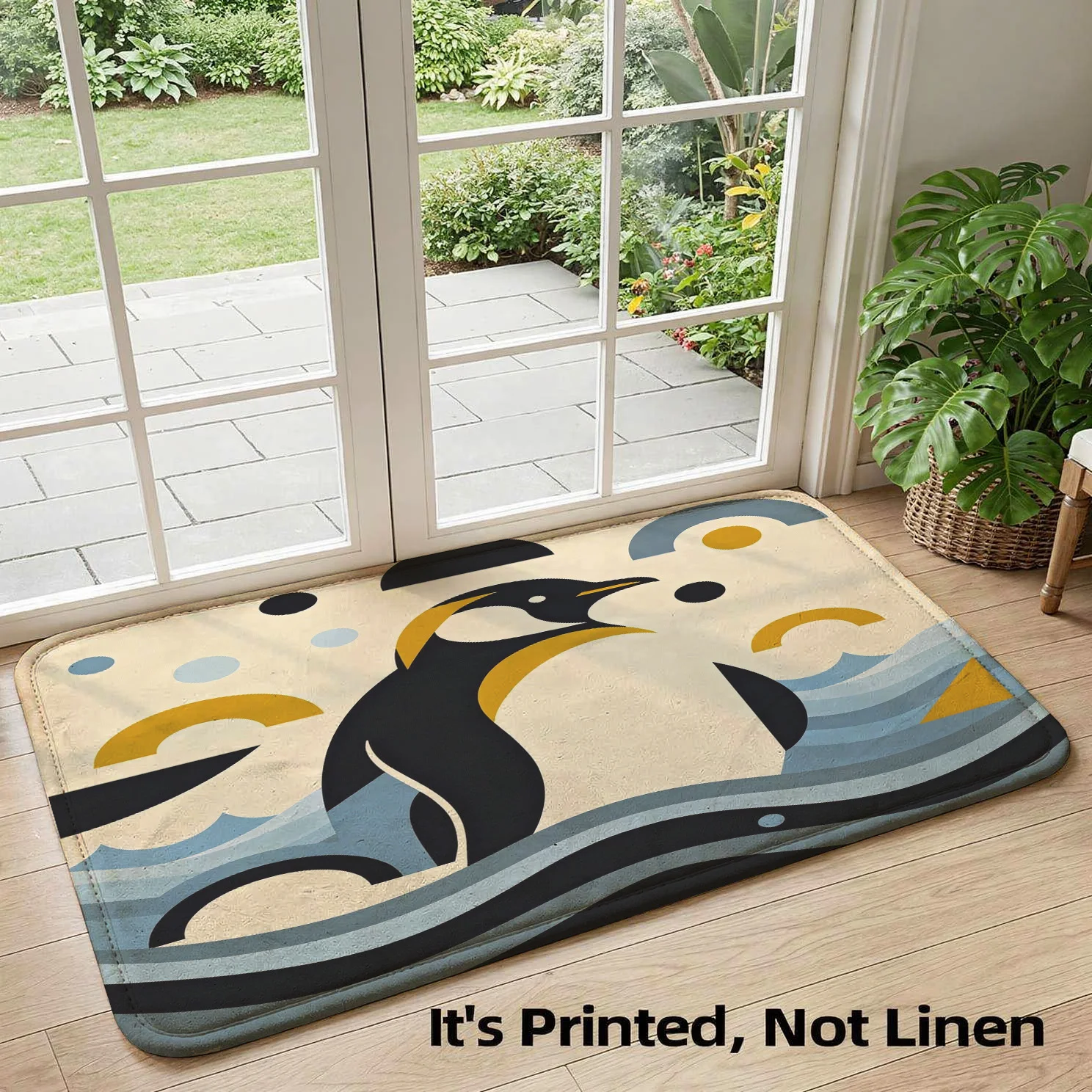 Tapis de porte mignon motif pingouin, thème côtier et marin, pour la décoration intérieure, tapis de couloir imperméable pour salle de bain et entrée, thème océan