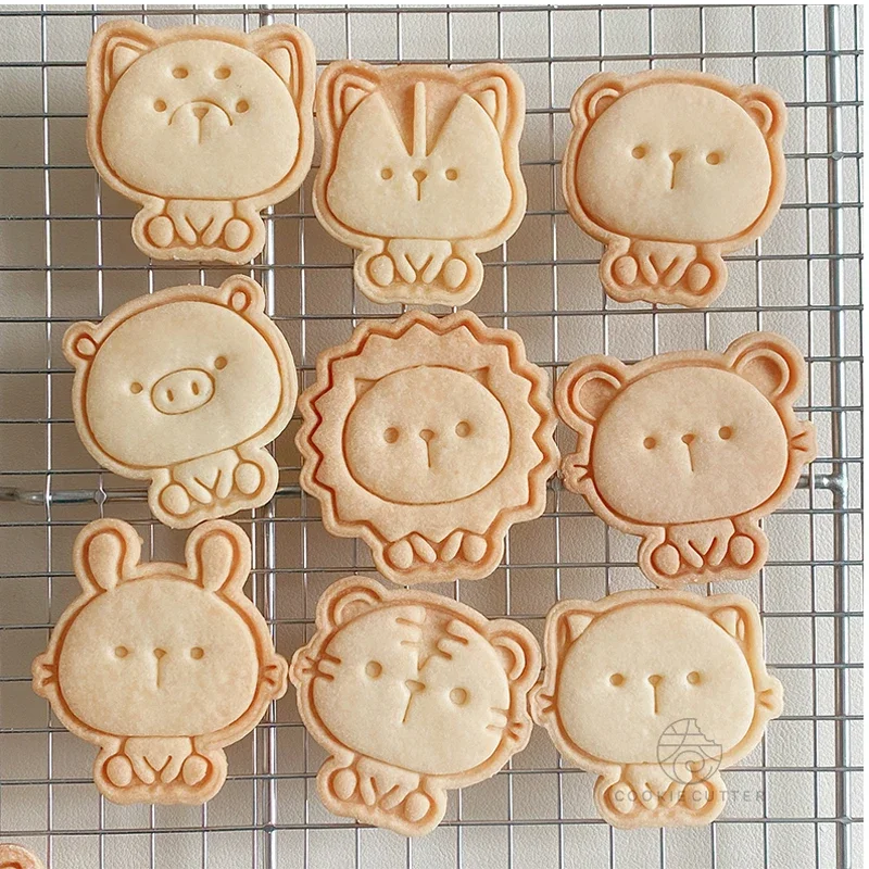 Mini Cute Cartoon Animal Cookie Mould Cat Bear Piggy Tiger Rabbit Puppy Shape Cookie Cutters Baking Fondant Biscuit Embosser