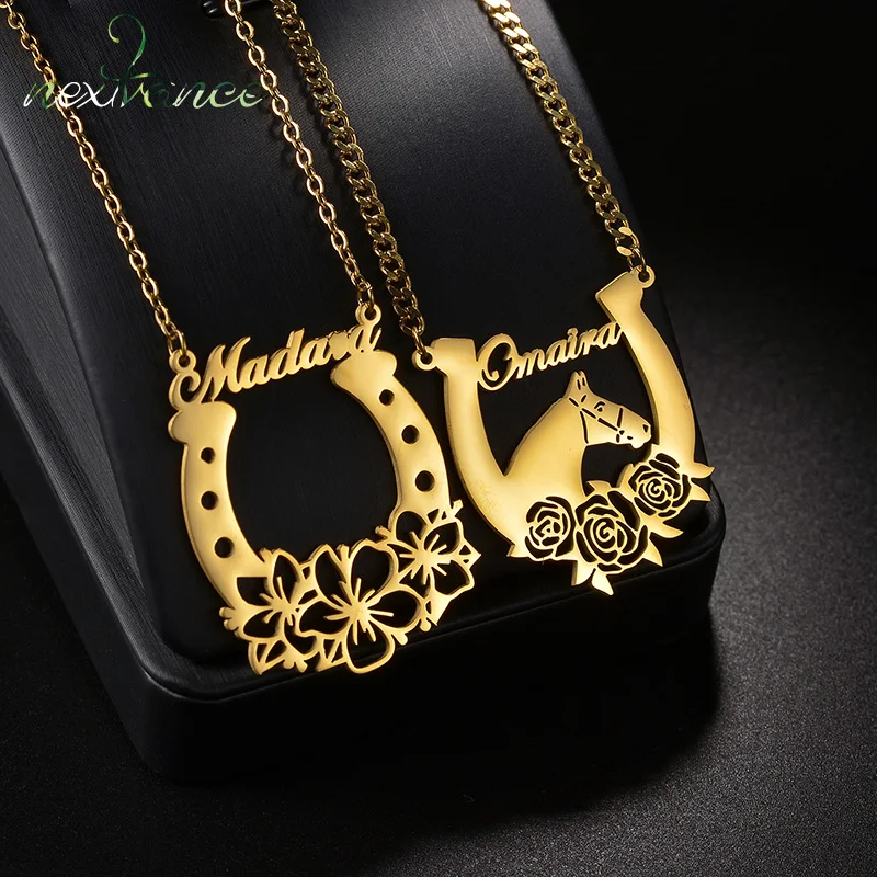 Nextvance Customized Name Necklace Horseshoe Style Horse Head Flower Stainless Steel For Women Personalized Pendant Gifts New