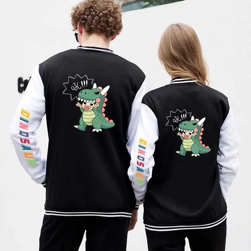 

Cute cartoon dinosaur kawaii baseball jacket coat fashion male female hoodie tops long sleeve boy girl hoodies jackets