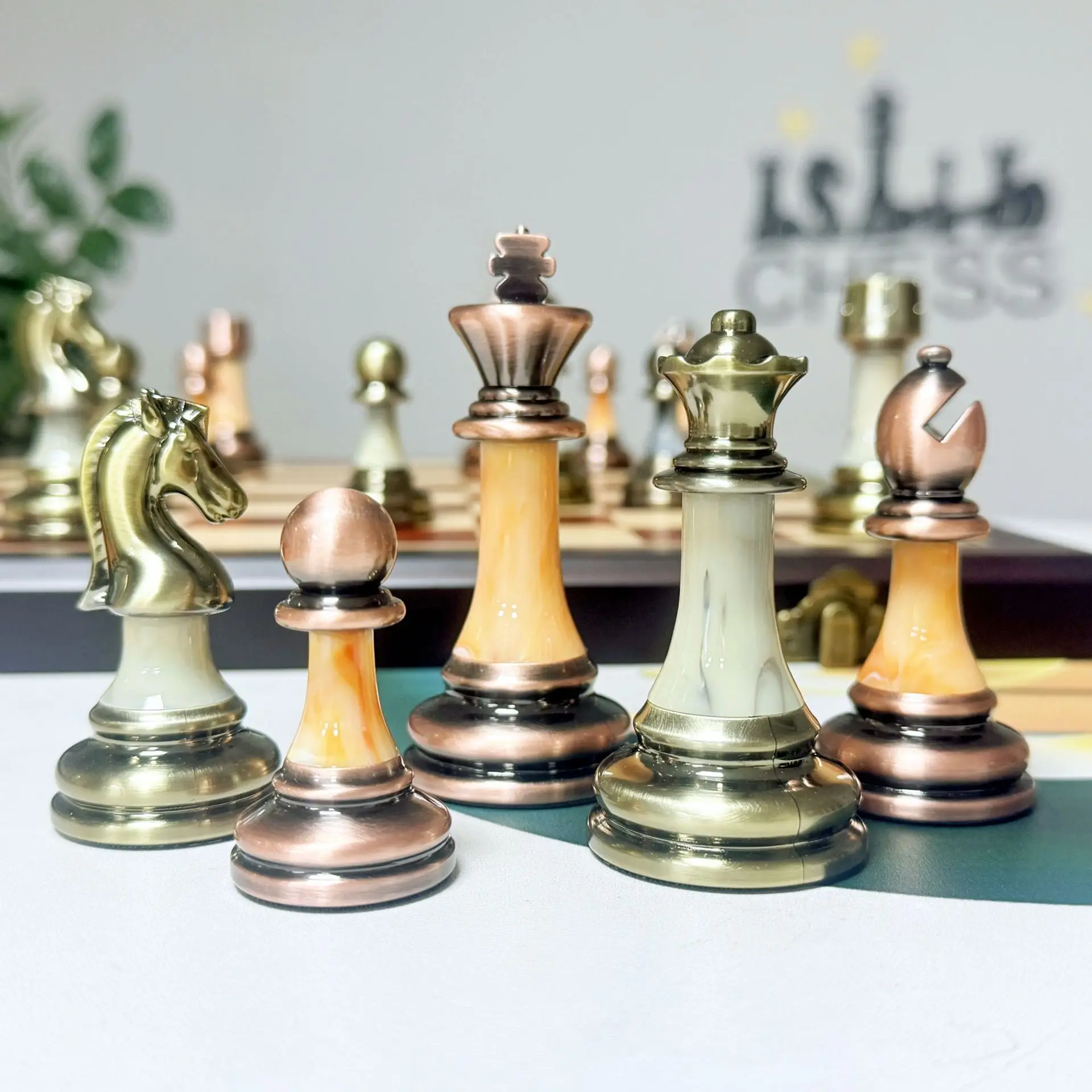 Chess Chess Board Bronze Chess Metal Emphasis Luxury High-end Adult Go