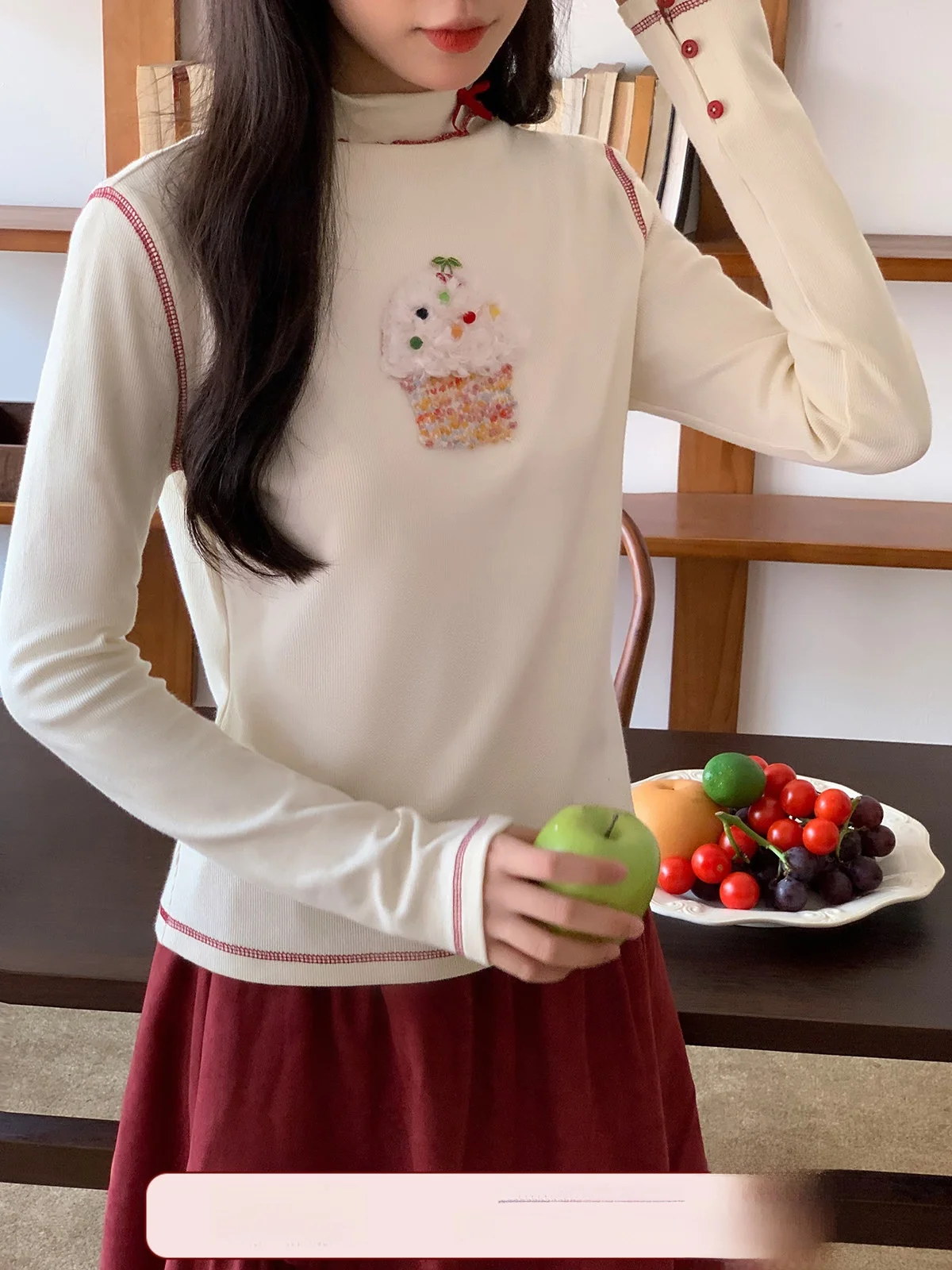 

Sweet Knitted Sweater High Collar Women's Base Layer Shirt Winter New Style Cheese Day Pure Fruit Flavor Elegant Knitted Sweater