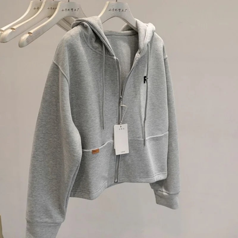 2024 nuovo maglione Cardigan corto con cappuccio stile sportivo Casual minimalista autunno donna