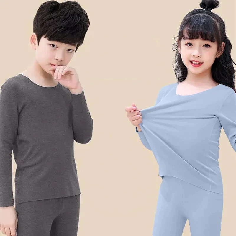 New Children\'s Thermal Underwear Suit Boys Girls Solid Color Home Clothes Children Soft Skin-friendly Warm Clothing Baby Pajamas