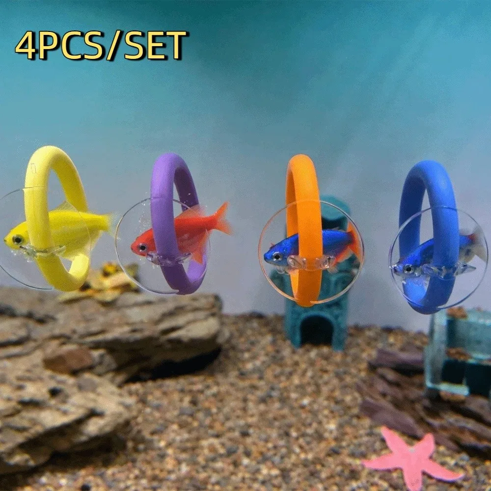 4PCS/SET Suction Cup Fish Training Ring Colorful Waterproof Betta Training Circle Fish Tail Toy Fish Tank Decorative Ring
