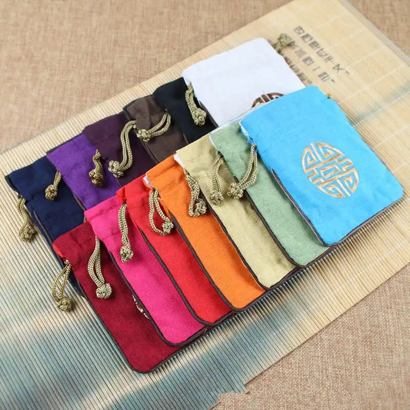 10PCS Cotton Jute Pouches for Jewely Chinese FU Bags Multi Colors C088