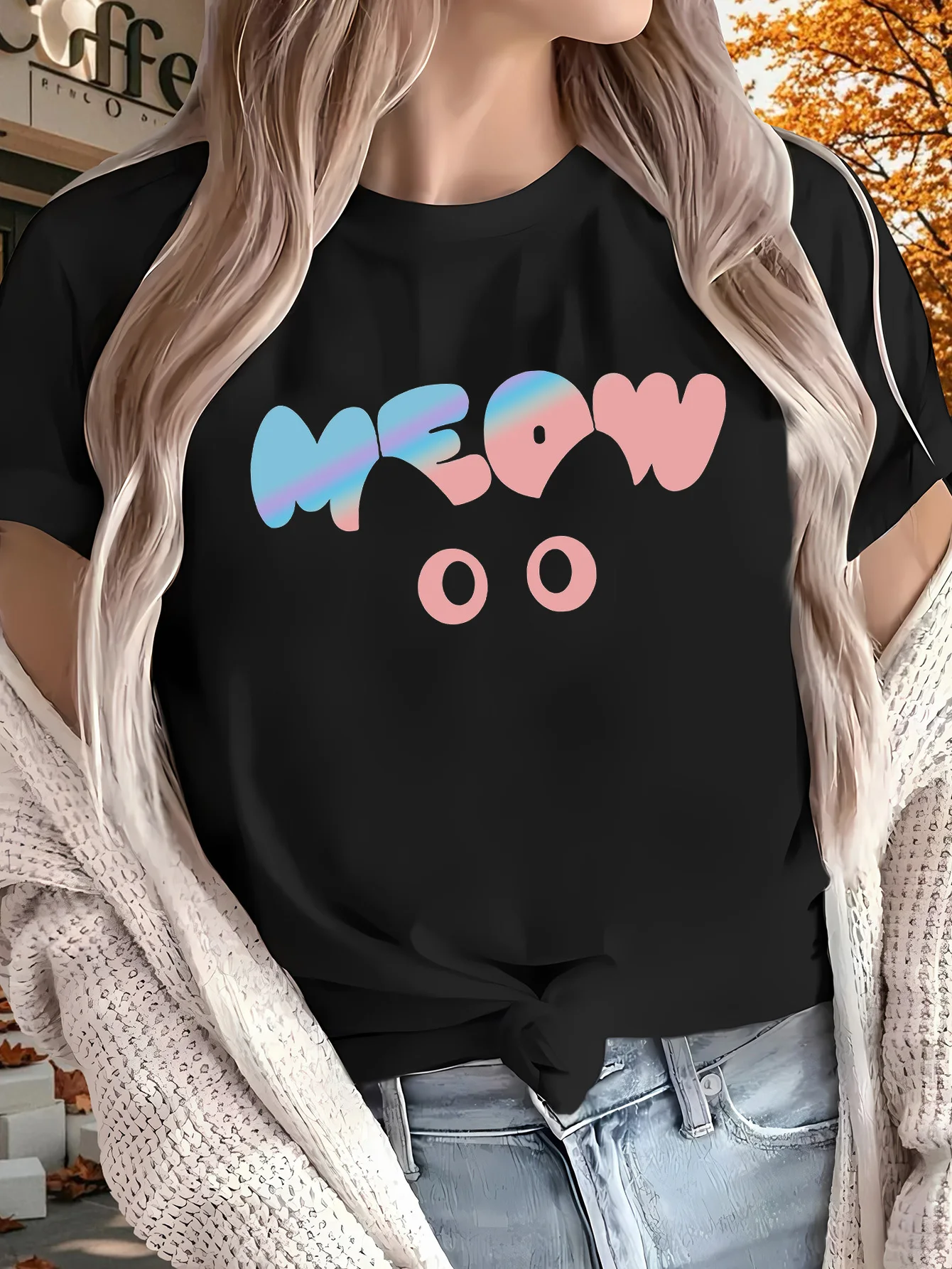 MEOW coloré chat Silhouette imprimé été femmes t-shirt à manches courtes col rond décontracté été femmes t-shirt vêtements