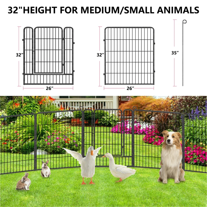 Dog Playpen Pet Dog Fence Outdoor Metal Dog Fence 32 inch Height Dog Pen 6 Panels Exercise Pet Puppy Playpen for RV Camping Yard