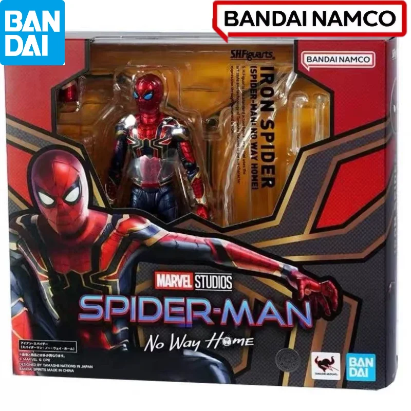 

In Stock Bandai SHF Iron Spider Spider-Man: No Way Home Tom Holland Finished Model, Anime Toy Figure with Blue Eyes