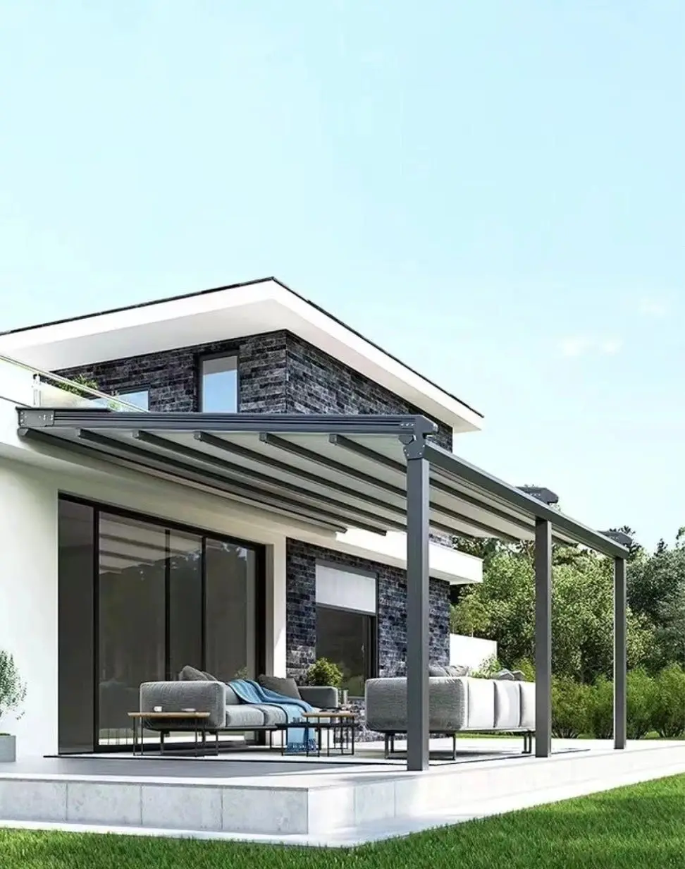 Modern Motorized Folding Canopy LED Light Pergola Aluminum Frame Outdoor Sun Shade Conservatory Awning Retractable Roof Gazebos