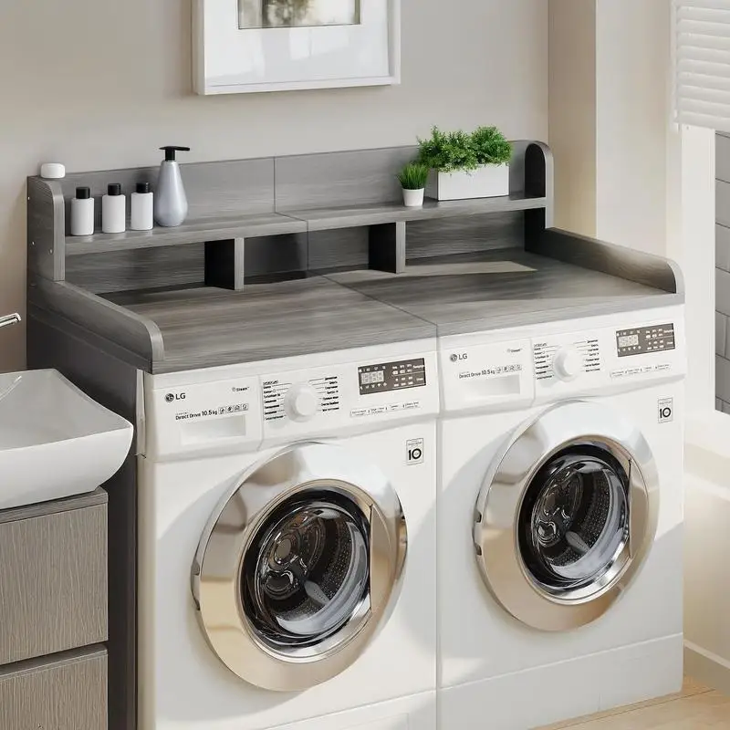 

Washer Dryer Countertop with Non-slip Pads, Double Layer Organizer for Laundry Room, 54" Width x 27.5" Depth, Grey Stripe