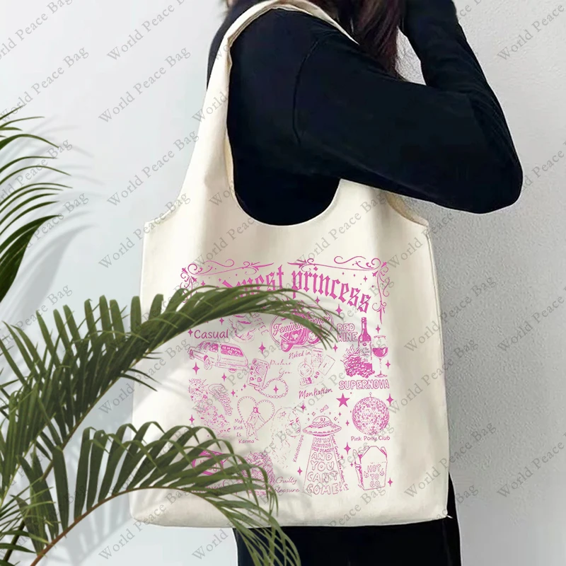 1 pz The Midwest Princess Pink Club pattern Tote Bag letteratura borsa a tracolla illustrazione ragazza Book Bag