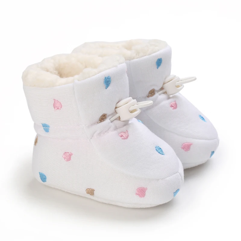 Baby Girls Winter Boots 0-18 Months Plush Warm Soft Sole Non Slip Heart Pattern Comfortable Walking Shoes