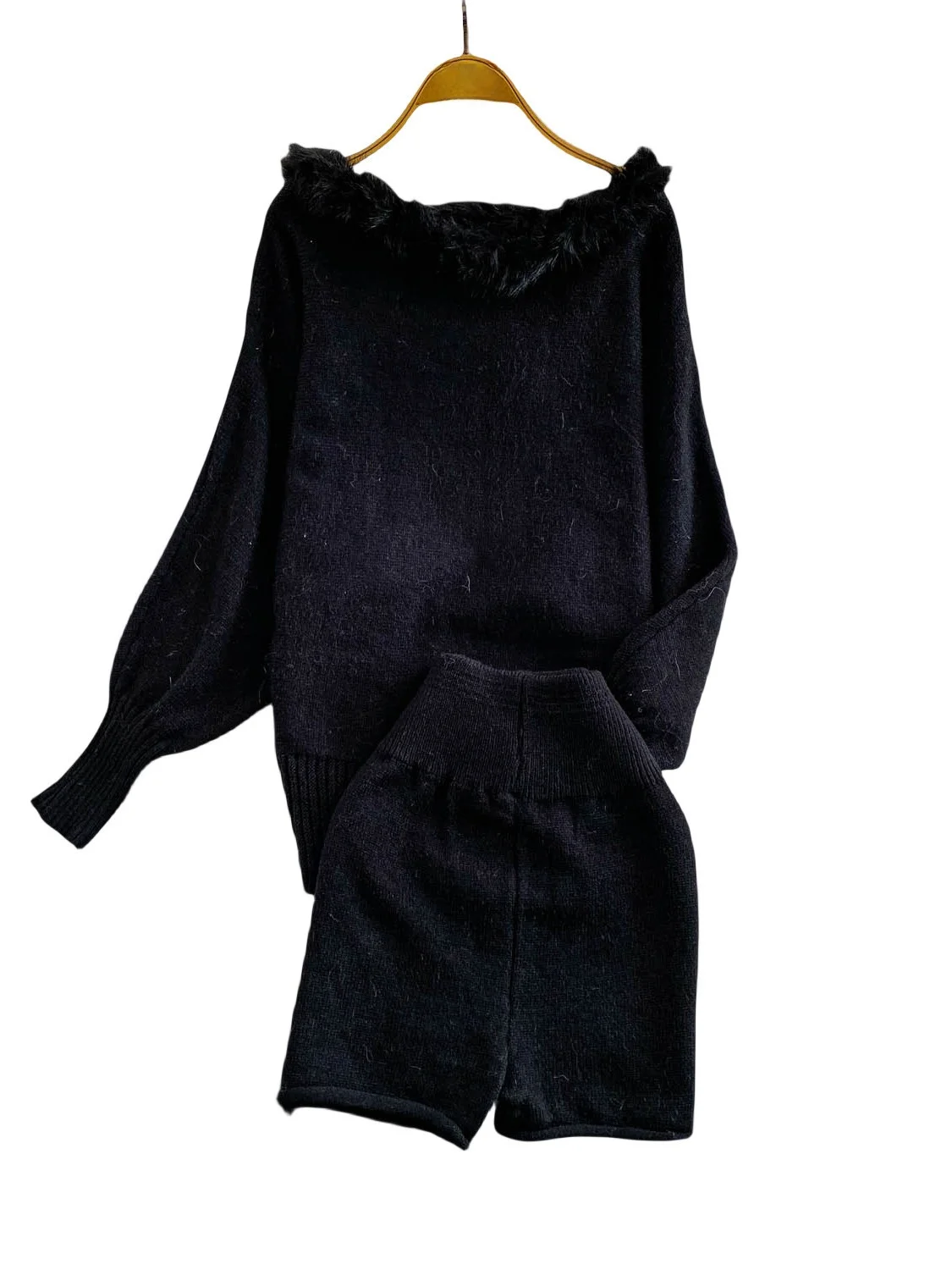 Weicher, gemütlicher, gespleißter Strickpullover, One-Shoulder-Design, eep Leg Sve Furry, Set zum Abnehmen, hohe Taille, Orts, Herbstmode...