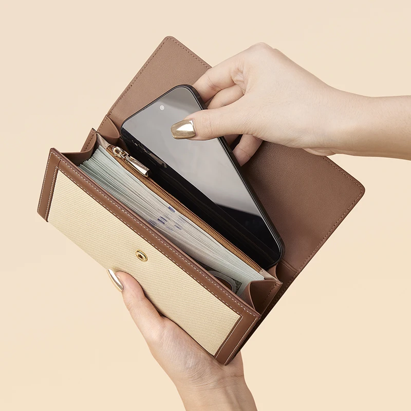 Dompet panjang kasual wanita, tas genggam modis, tas ponsel multifungsi, tas kartu