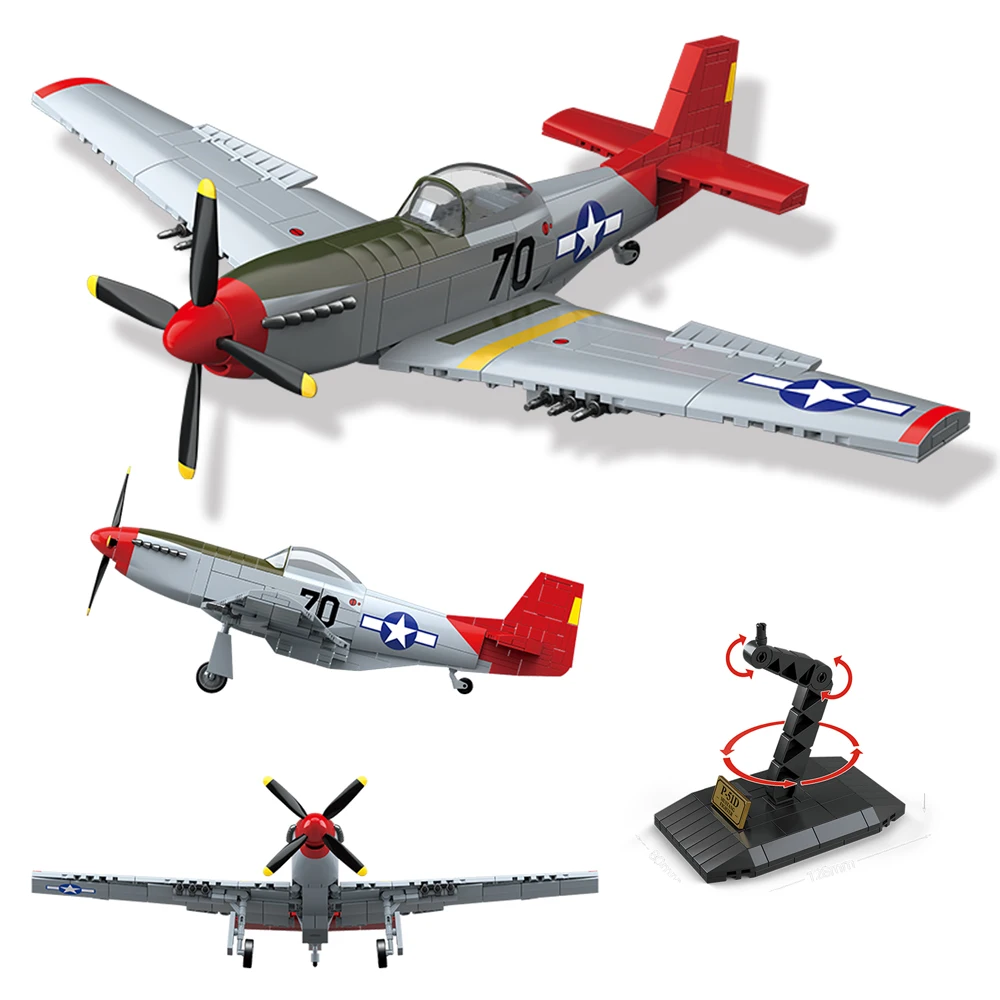 

Вторая мировая война WW2 Армейские военные солдаты спецназ США: P-51D MUSTANG FIGHTER Модель Строительные блоки Кирпичи Детские игрушки Подарок