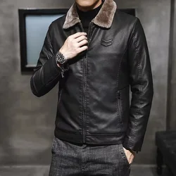 Warm Coat Brand Leather jackets Men's Luxury Clothing Vintage Brown Leather Jacket Men's Winter Faux Fur Collar Windproof