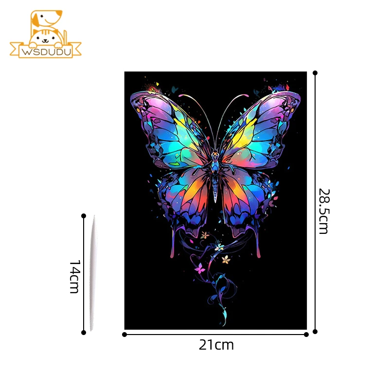 4PCS Glow in The Dark Whale Butterfly Scratch Painting Paper Art Magic Drawing DIY Toy with Pen Craft Card Game Child Adult Gift