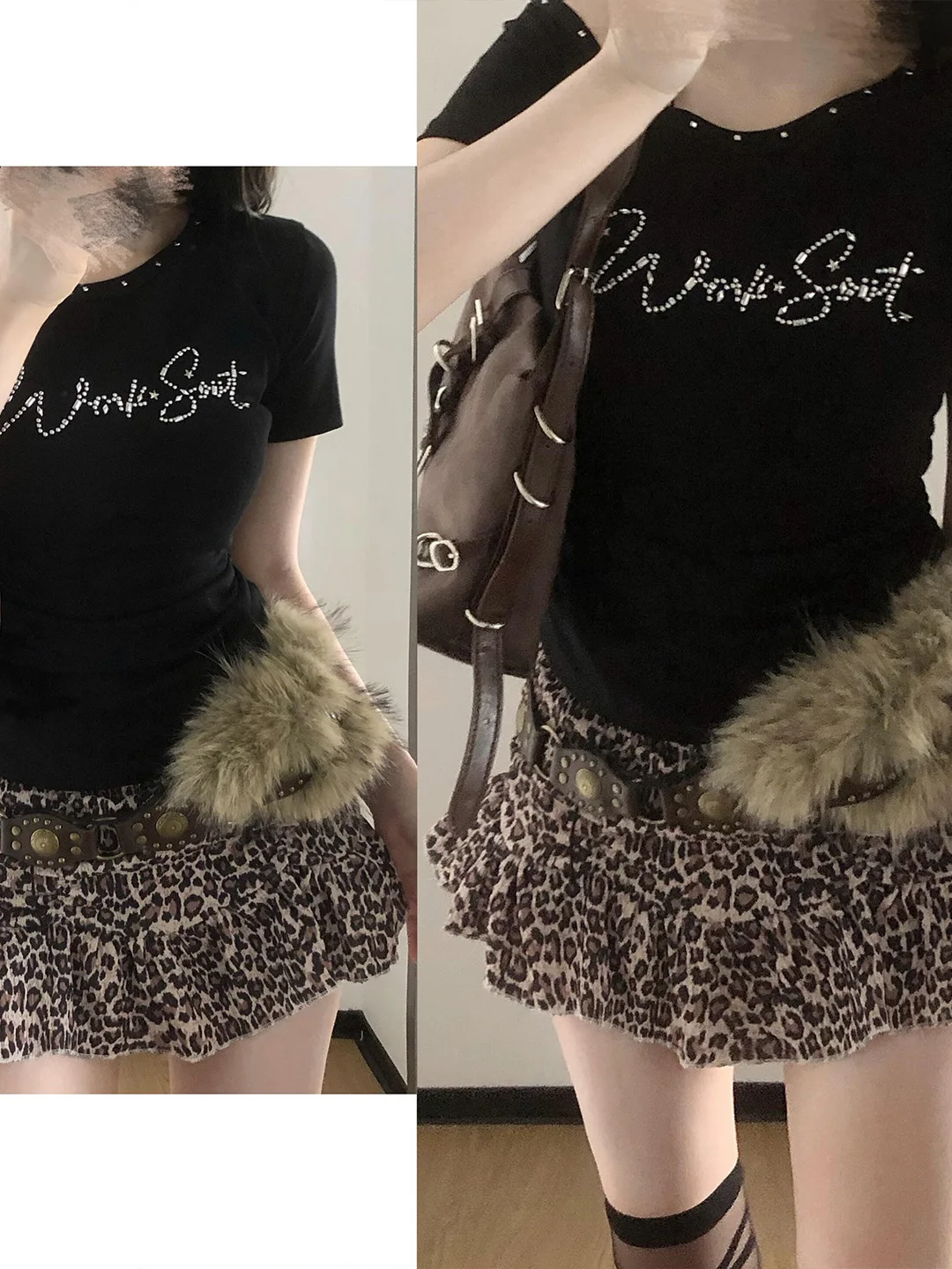 Retro Style Leopard Print  Skirt Women's High Waist A-Line Short Skirt Summer New Arrival Commute Korean Style Half Skirt